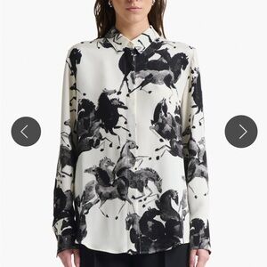 Altuzarra Black & White Saddle Horse-Print Silk Blouse